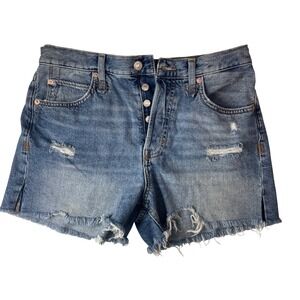 Free People We The Free Distressed Denim Shorts Light Wash Button Fly Size 28